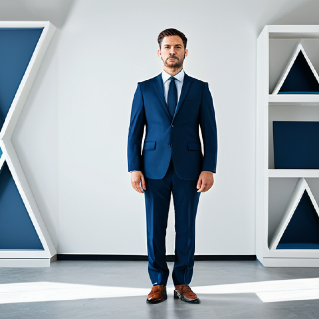 A determined professional person, fully clothed in a modest business suit, standing confidently and calmly amidst a dynamic array of abstract, shifting geometric shapes. The figure embodies mental flexibility and adaptability. The background is a bright, spacious, modern office environment with subtle, diffused lighting. High-quality professional photography, perfect anatomy, correct proportions, natural pose, well-formed hands, proper finger count, natural body proportions, safe for work, appropriate content, professional, family-friendly.